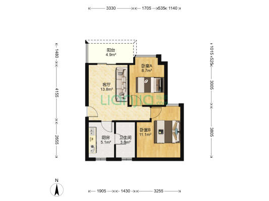 绿茵庭 2室1厅1卫 60平方