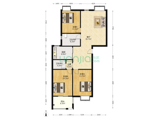 逸情雅阁 3室1厅2卫 132平方
