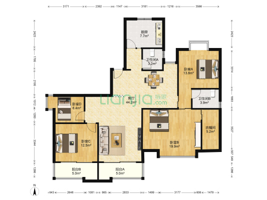 前海花园三期 4室1厅2卫 156平方