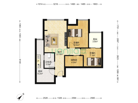 宏成小区 2室1厅1卫 66平方
