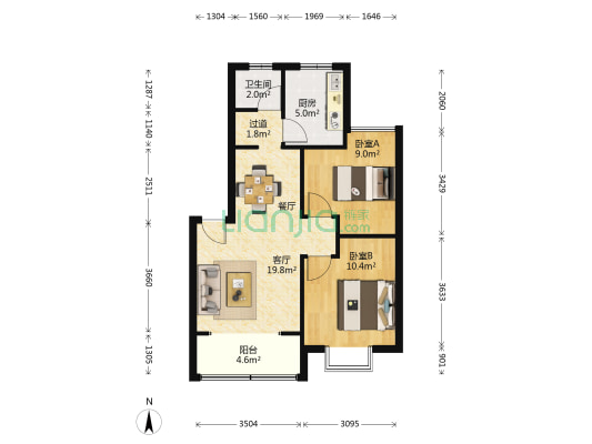 德润园 2室1厅1卫 65平方