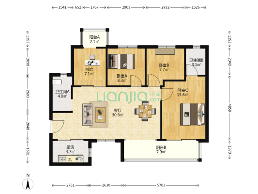 金辉优步湖畔 4室1厅2卫 117平方