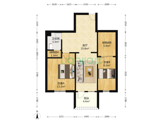 辉福小区 2室1厅1卫 75平方