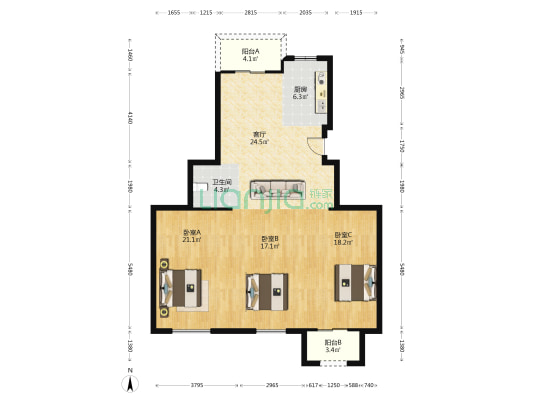 水畔小筑 3室1厅1卫 117平方