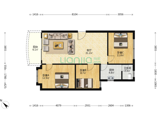 清晖豪苑 3室1厅1卫 92平方