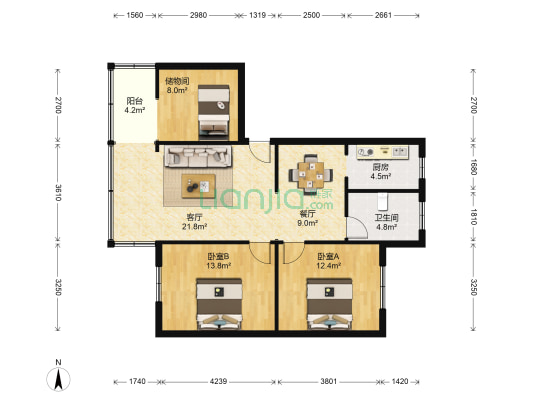 松滇小区 2室2厅1卫 75平方