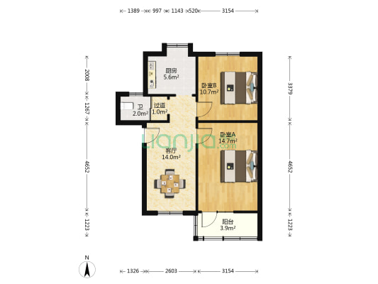 安拖生活小区 2室1厅1卫 65平方