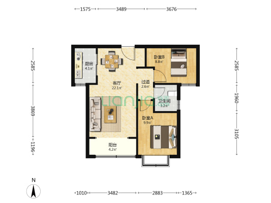锦江府 2室1厅1卫 85平方