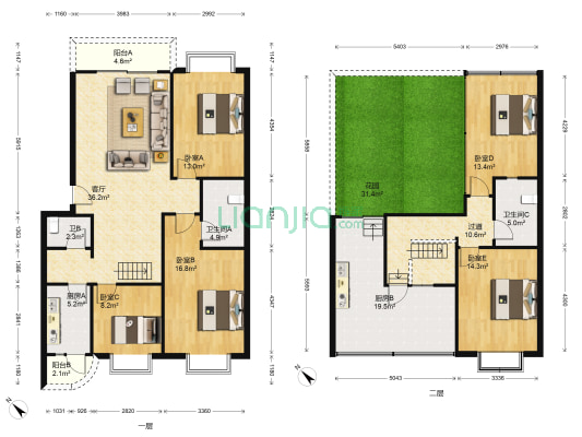亲水美居 5室1厅3卫 146平方
