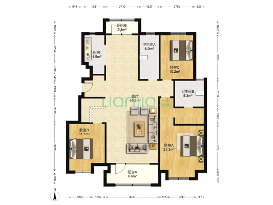 华润紫云府 3室1厅2卫 216平方