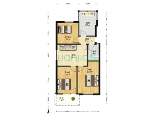 东门路 3室1厅1卫 80平方