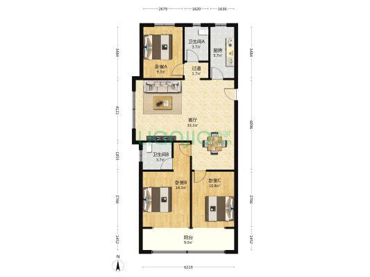 天齐观棠府 3室1厅2卫 128平方
