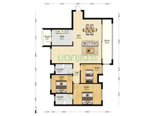 金茂观山湖E区(博岸) 3室1厅2卫 125平方