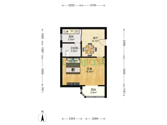 清涧七街坊 1室1厅1卫 47平方