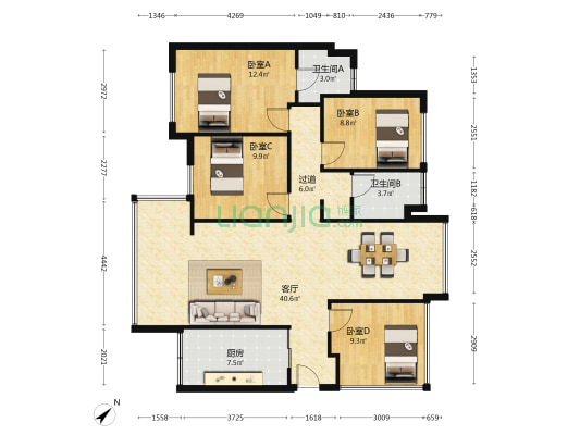 富辰悦府 4室1厅2卫 117平方