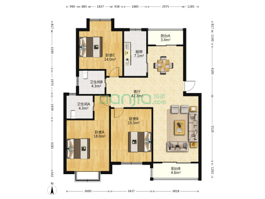 金天地花园 3室1厅2卫 132平方