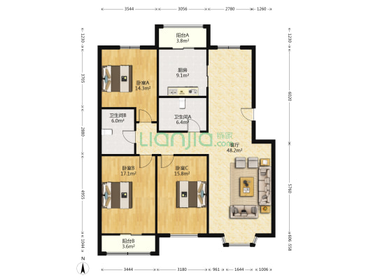芳水园 3室1厅2卫 151平方