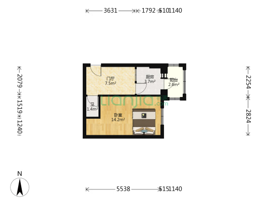 沿江小区 1室0厅1卫 33平方