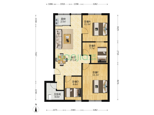 淘金东路 4室1厅1卫 94平方