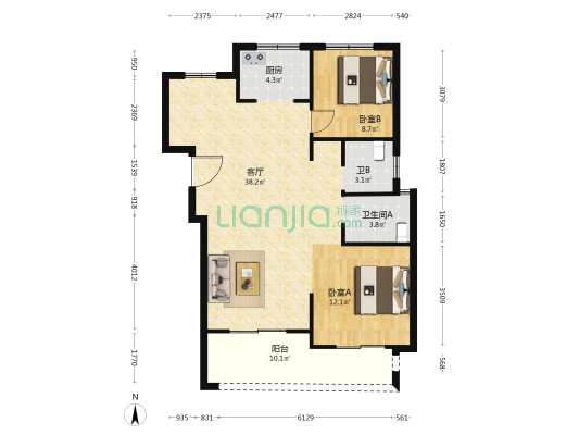 博盛华庭 2室1厅2卫 109平方
