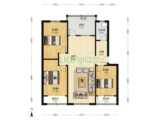 第二小学家属院 3室1厅1卫 98平方