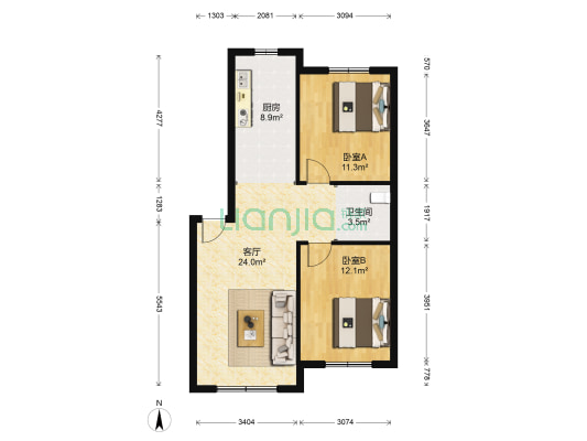 新大赛维利亚小镇 2室1厅1卫 76平方