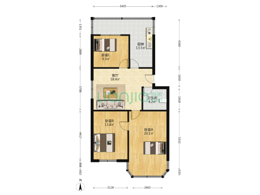 长安八一宿舍 3室1厅1卫 92平方