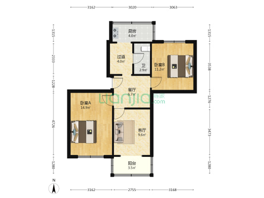 轻工设计院 2室2厅1卫 71平方