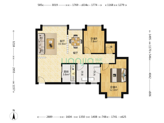 南泰明湾花园 2室1厅2卫 89平方
