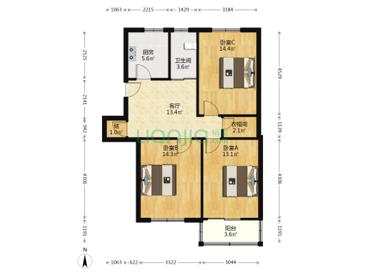 黎明村 3室1厅1卫 88平方
