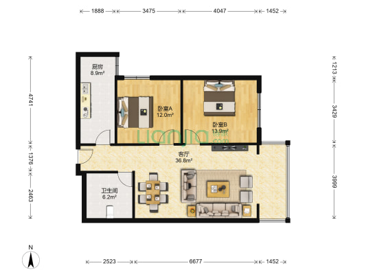 众润家园 2室1厅1卫 104平方