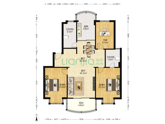石笋二村 3室2厅2卫 120平方