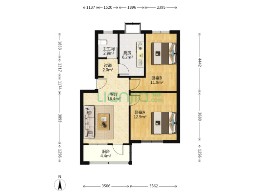 金属公司家属院 2室1厅1卫 76平方
