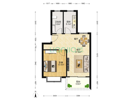 卫康花苑 1室1厅1卫 71平方