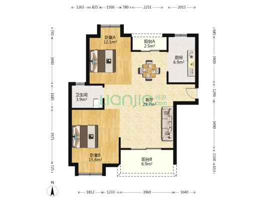 五环中央街 2室1厅1卫 93平方