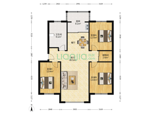 南岭小区 3室1厅1卫 126平方