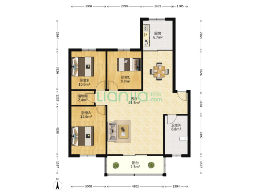 交通运输大厦 3室1厅1卫 120平方