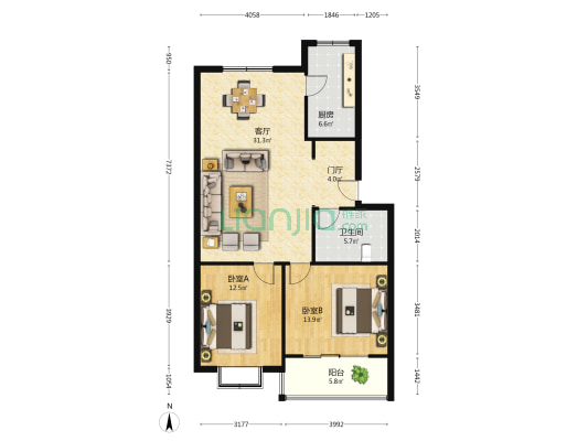 交运花园小区 2室1厅1卫 95平方