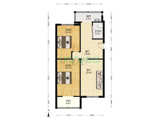 有色金属家属 2室2厅1卫 83平方