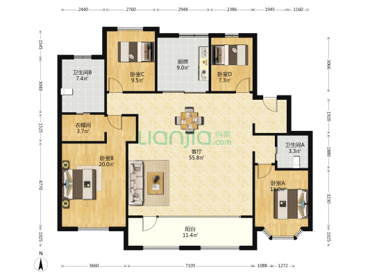暨阳府 4室1厅2卫 162平方