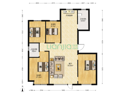 凤华百丽澜庭 4室1厅2卫 155平方