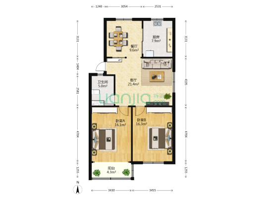 金龙公寓 2室2厅1卫 101平方