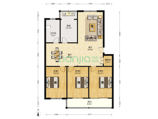 金水交通局家属院 3室2厅1卫 143平方