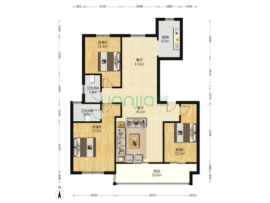 商水建业江山汇 3室2厅2卫 133平方