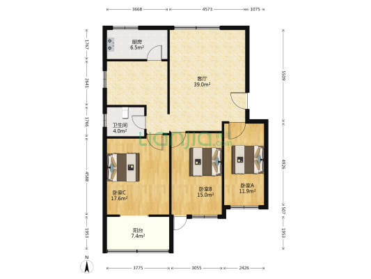 米兰花苑 3室1厅1卫 116平方