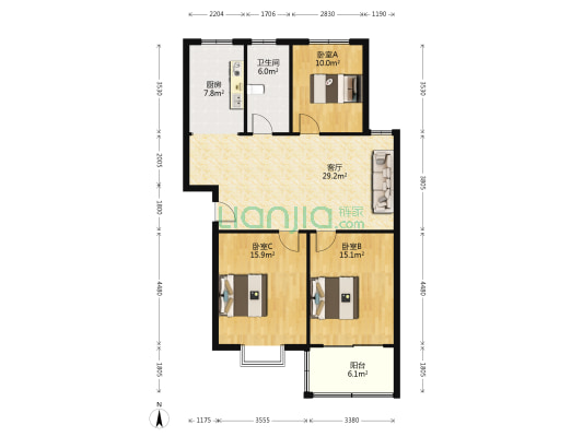洪福小区 3室1厅1卫 106平方