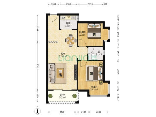 港鹏公园印象 2室1厅1卫 87平方