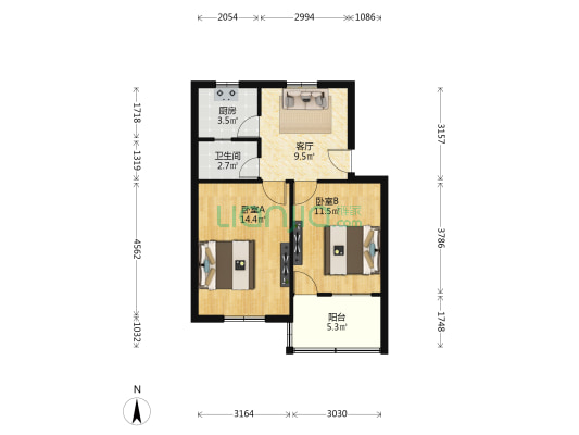 杜鹃坊 2室1厅1卫 57平方