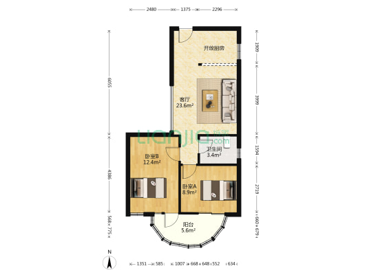 华侨乐园 2室1厅1卫 75平方