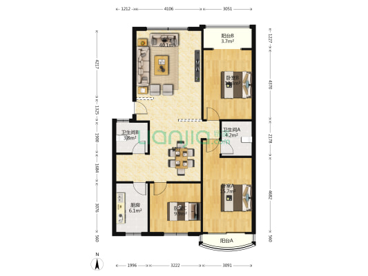 阳光花苑 3室1厅2卫 119平方